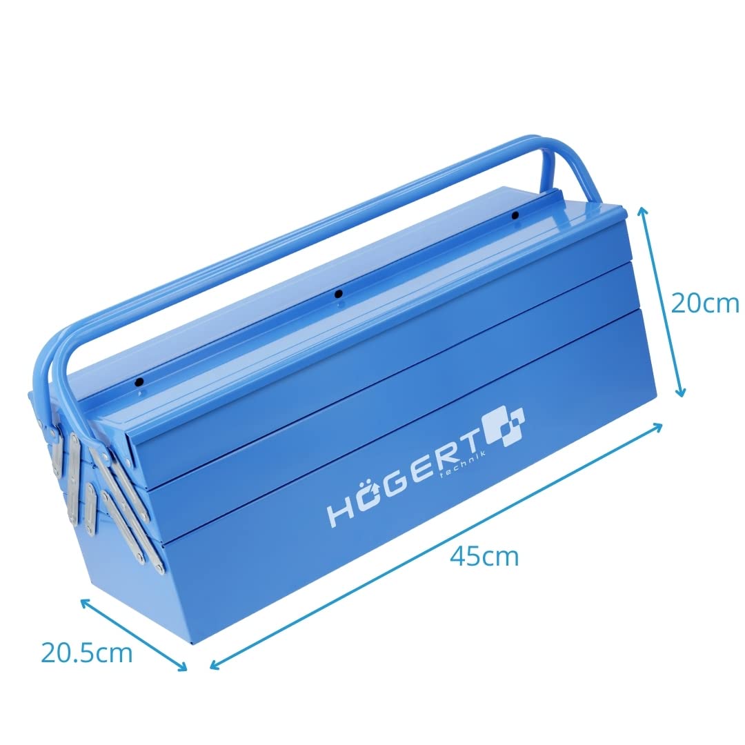 Högert Technik Cassetta degli attrezzi in metallo per attrezzi e piccoli oggetti, cassetta degli attrezzi, 45 x 20,5 x 20 cm, scatola con scomparti completamente accessibili, valigetta robusta
