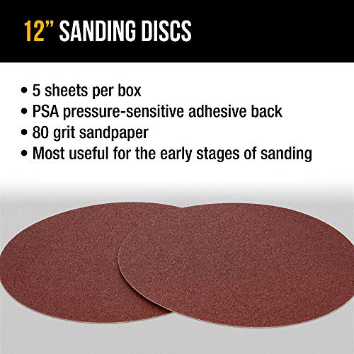 Image of Dura-Gold Premium 12 inch Sanding Discs - 80 Grit (Box of 5) - Sandpaper Discs with PSA Self Adhesive Stickyback, Fast Cutting Aluminum Oxide Abrasive - Drywall, Floor, Woodworking, Automotive, Sander