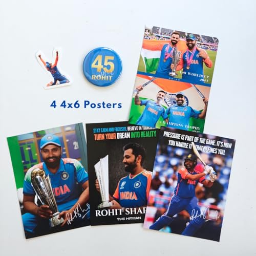 Image of TenorArts Gift Box Merchandise - 5x7 Inches Laminated Photo Frame,1 Keychain, 1 Badge, 4 4x6 inches Posters, Shapecut Stickers - 5 items in 1 Box | Perfect for Gifting Cricket Fans
