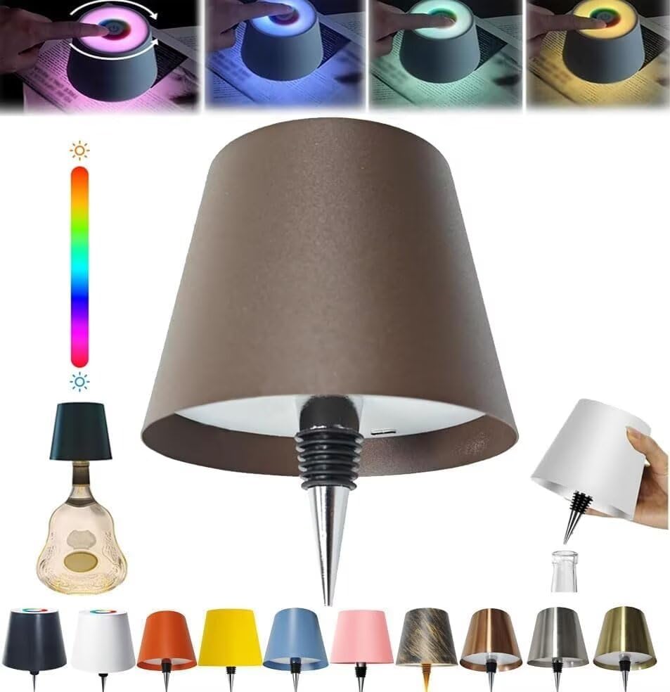 ARRITS Wireless Bottle Lamp RGB Light Modes & Warm Light Table Lamp, Touch Control Wireless Bottle Lampshade, Waterproof Rechargeable Embed Portable Bottle Light for Parties, Bars, Restaurants