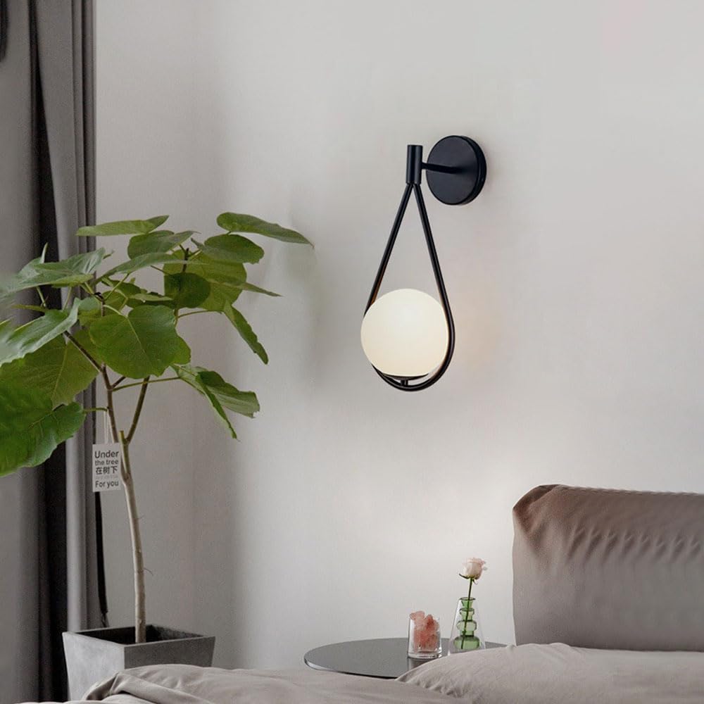 Applique da Parete Moderna con Globo in Vetro, Lampada da Bagno, Applique a Cablaggio Fisso con Paralume a Sfera Bianca, lampade per Soggiorno e Camera da Letto