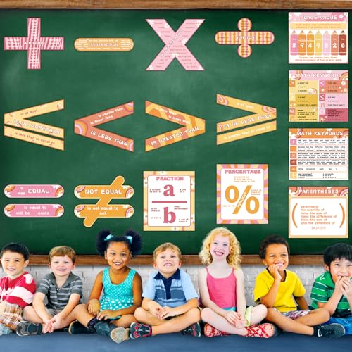QOUBAI Conjunto de pôsteres educativos de matemática com 16 peças, grande, símbolo, hippie, símbolos