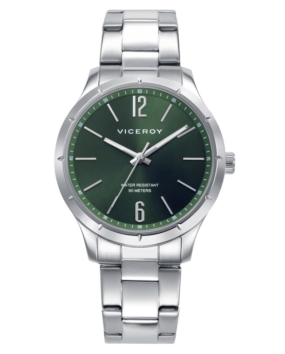 Viceroy Reloj Hombre Elegante para Vestir de Acero Inoxidable - 41 mm - Movimiento de Cuarzo - Bisel Dorado - 401493