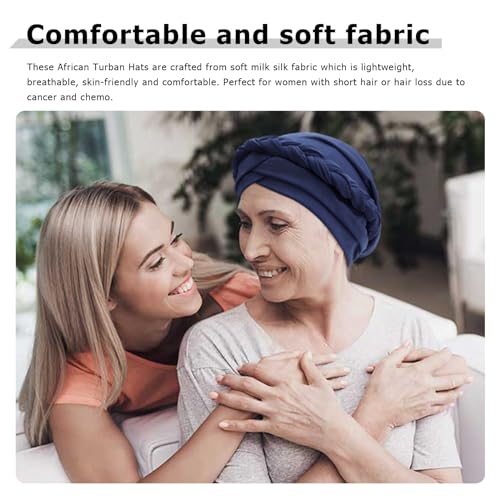 Image of DRESHOW Turban Pre-Tied Twisted Hat Thread African Head Wraps for Black Women Chemo Cancer Cap Braid Hair Cover
