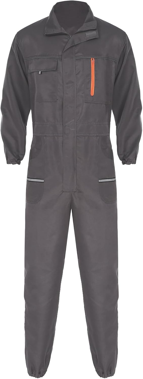 XUNZOO Men's Long Sleeve Coverall Work Wear Cotton Blend Jumpsuit Visibility Twill Boilersuit with Chest Pockets