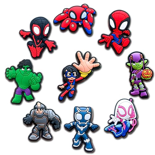 9Pcs Cute Superhero Shoe Charms for Croc Clog Sandals (A)