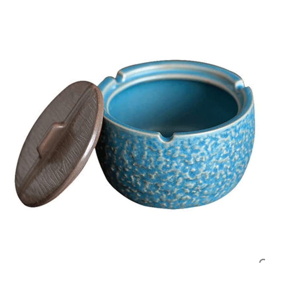 Posacenere blu con coperchio Posacenere in ceramica da esterno per coperchio esterno Posacenere con coperchio marrone Posacenere per erba con 3 fessure