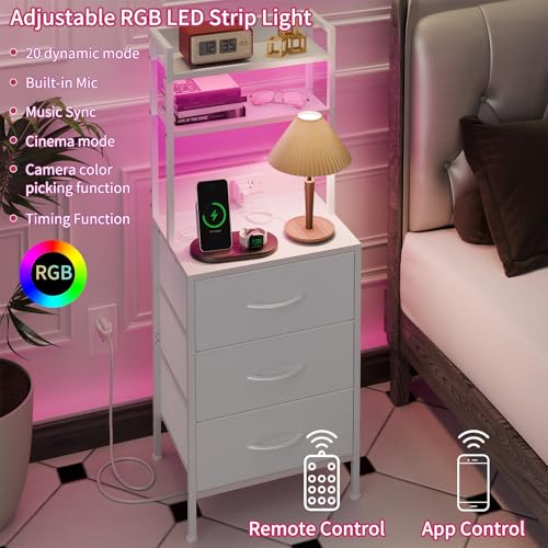 image for Fixwal Tall Nightstand with Charging Station, 41 Inch Led Night Stand 