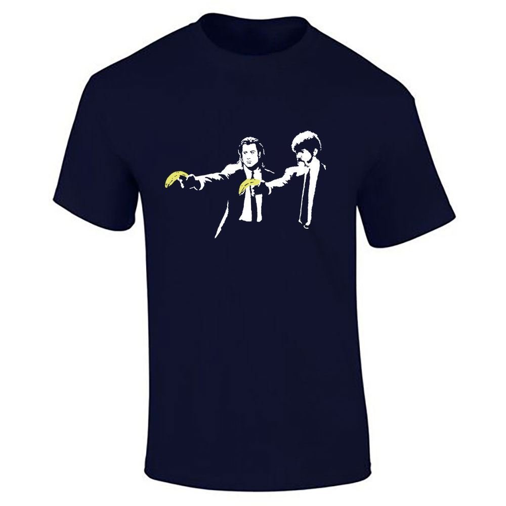 Naughtees Banksy Pulp Fiction Medium Navy Blue Standard fit T-Shirt