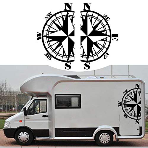 Mioloe 2 pièces Boussole Naviguer Autocollant Sticker pour Voiture Auto Camion SUV Mural Décalcomanie Decoration 90 * 51cm (Noir) Cover