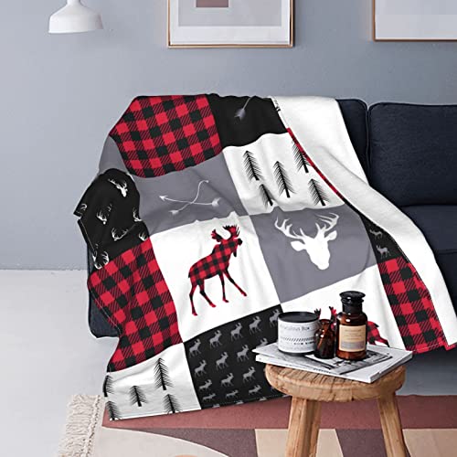 Buffalo Plaid Moose Throw Blanket Flannel Blanket For Bed Couch Sofa Throw Plush Fuzzy Soft Blanket For Kids Teen Adults #TOP1