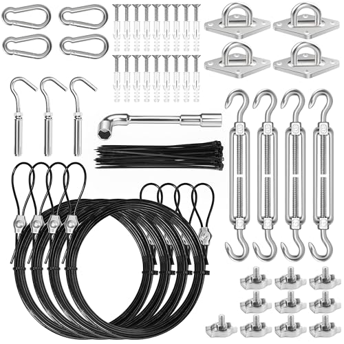 Btvsd 4 PCS 10ft Sun Shade Sail Hardware Kit, 304 Stainless Steel Cable Wire with Nylon Coating...