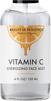 BEAUTE DE PROVENCE Vitamin-C Face Mist & Setting Spray for All Skin Types - Hyaluronic Acid, Aloe Vera & Rose Water - Skin Brightening, Anti-Aging, Moisturizing, Pore Minimizing - 4 Fl Oz