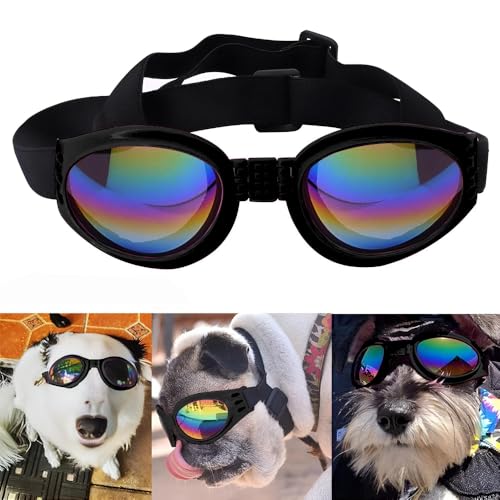 QKEPCY Hundebrille UV Schutzbrille Wasserdicht Winddicht Einstellbar Sonnenbrille Hund Haustier Sonnenbrille Mode Schutzbrille für Große Mittelgroße und Kleine Hundebrille(Schwarz)