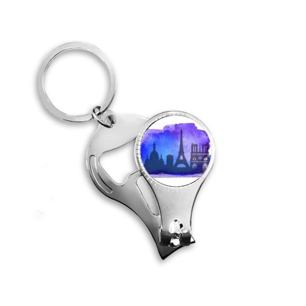 Clipper Tour Eiffel bleu aquarelle avec coupe-ongles de poche