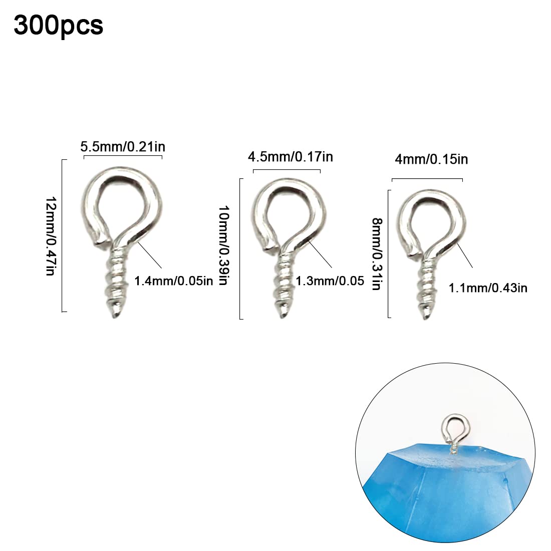 Viti Ad Occhiello Bymivofun - 4/5/6 Mm, Per Bricolage, Resina, Gioielli - Foto 3