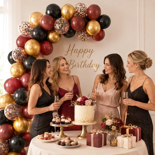 Image of Burgundy Gold Balloons, 60Pcs Burgundy Balloon, 12 Inch Metallic Gold Wine and Black Latex Balloons for Birthday Party Bachelorette Graduation Anniversary Bridal Shower Celebration Party Decorations
