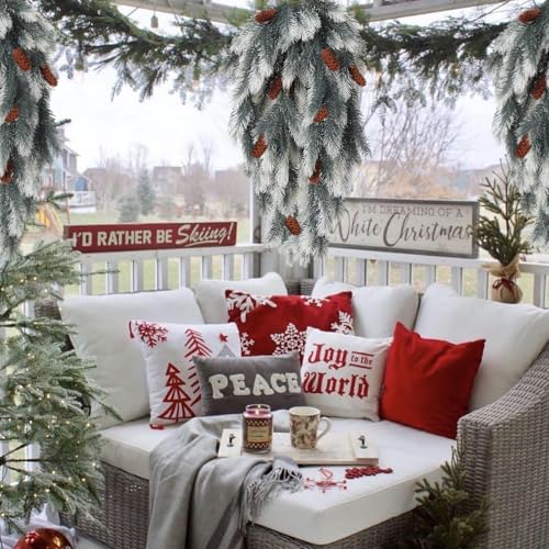 RECUTMS Hanging Artificial Greenery Artificial Pine Needle Branches Green Plant Pine Needle Accessories Faux Outdoor Plants Hanging Teardrop Christmas swags for Christmas Home Decoration(White) by RECUTMS - Image 5