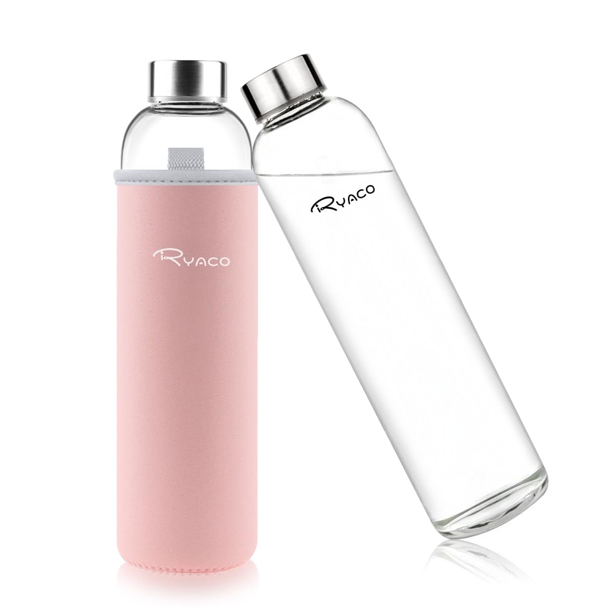 Ryaco Trinkflasche aus Glas 750ml/25oz,Glasflasche mit Neoprenhülle,Glastrinkflasche mit Schraubverschluss,Wasserflasche Glas für heiße kalte Getränke,spülmaschinenfest