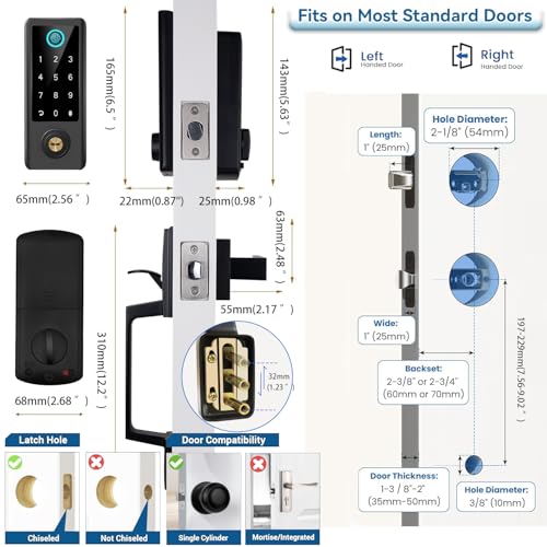 Image of Fingerprint Door Lock with Handle Sets, BEBASIA Keyless Entry Door Lock Deadbolt, Front Door Lock Set, Smart Door Lock, Electronic Keypad Door Lock with Handle, Digital Smart Deadbolt Auto Lock, Black