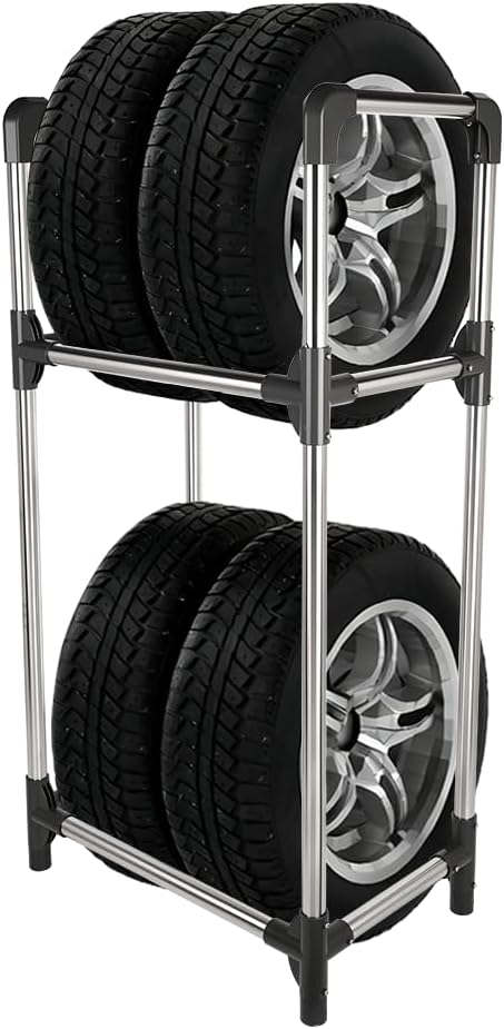 Hershii Tire Storage Rack Standing Garage Storage Shelf Organizer for Indoor Outdoor Use - Black + Silver, 22.51'' X 14.16'' X 45.11'' 22.51'' X 14.16'' X 45.11'' Black + Silver