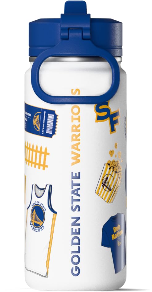Image of Hydrapeak NBA Officially Licensed Golden State Warriors 20oz Insulated Water Bottle with Straw Lid & Carry Handle, Leak-Proof Stainless-Steel Game Experience Sports Bottle for Kids, School, Camp