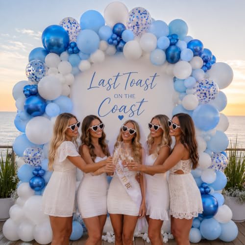 Image of Blue and White Balloons, 12 Inch Metallic Pastel Pearl Light Baby Blue Confetti Balloons with Matte White Balloon for Bridal Shower Baby Wedding Birthday Bachelorette Christening Party Decorations