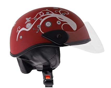 Western Era Stylish Lovable Half Face Helmet for Kids || Baby Safety and Comfort || (3-12 Years) (Maroon Matte) (Silver Sticker)