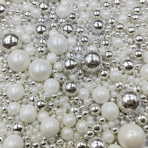 Image of Edible White Silver Sugar Pearls Candy Sprinkles 120G / 4.23Ounce Baking Cake Sprinkles Cupcake and Cake Topper Cookie Decorations Wedding Party Valentines Halloween Christmas Supplies