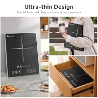 Induktionskochfeld 1 Platte, AMZCHEF Kochplatte Induktion mit ultradünnem Design, 20-Temperaturstufen und 20-Leistungseinstellung, 2000W Induktionskochplatte mit 3-Stunden-Timer, Sicherheitsschloss – Ansicht 3