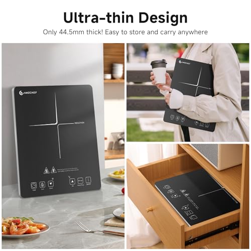 Induktionskochfeld 1 Platte, AMZCHEF Kochplatte Induktion mit ultradünnem Design...