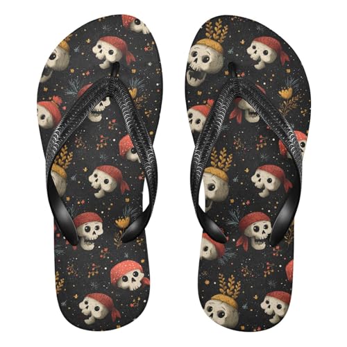 Flip Flop Sandals Hippie Skulls Print for Women Men Beach Outdoor XS