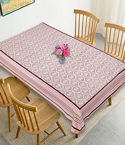 Image of Texstylers Table Cloth | Table Cloth for 6 Seater Dining Table| Dining Table Cover 6 Seater | Table Cover 6 Seater | Dining Table Cover | Rectangle, Cotton,150 cm X 225 cm (Peach)