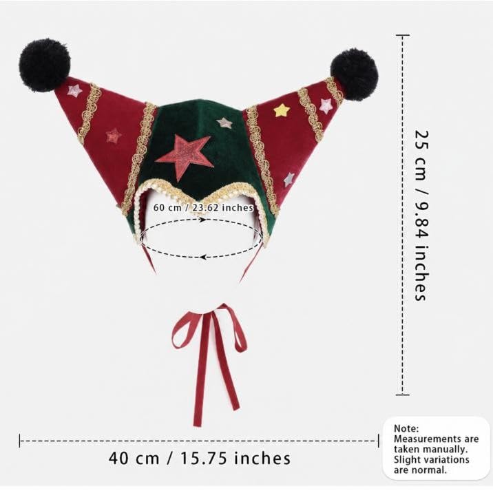 Christmas Jester Clown Costume Hat for Adults Star Dress-Up Velvet Headwear | Christmas Costume Hat, Jester Clown Cosplay Velvet Hat, Star Applique Pompom Cute Dress-Up Headwear for Christmas Accessories - image 4