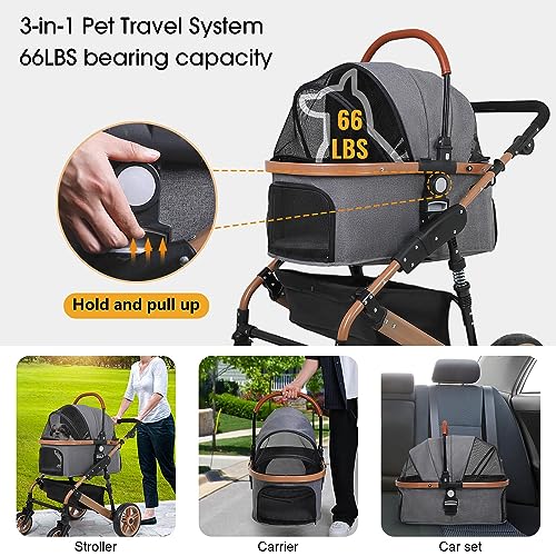 image for BestPet Pet Stroller Premium 3-in-1 Multifunction 4 Wheels Dog Cat Str