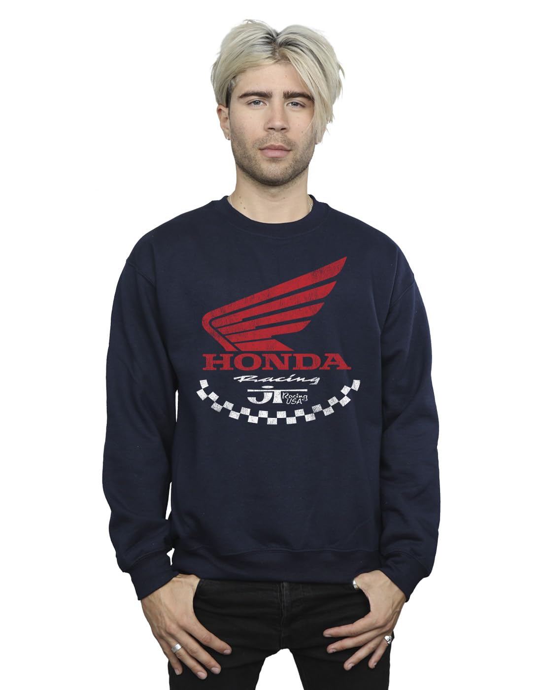 Absolute Cult Honda Men's JT Racing Banner Sweatshirt Navy Blue Medium