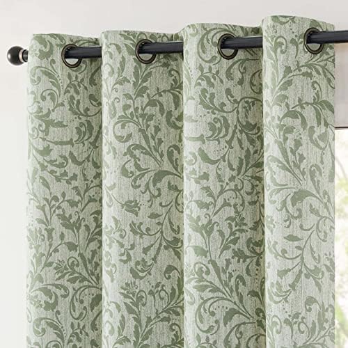jinchan 100% Blackout Curtains 84 Inches Long Green Scroll Floral Window Curtains for Bedroom Grommet Thermal Insulated Drapes for Living Room Farmhouse Vintage Window Treatments Set 2 Panels