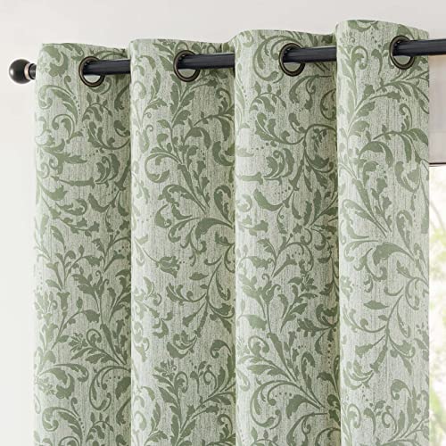 Jinchan 100% Blackout Curtains 84 Inches Long Green Scroll Floral Window Curtains For Bedroom Grommet Thermal Insulated Drapes For Living Room Farmhouse Vintage Window Treatments Set 2 Panels #TOP24