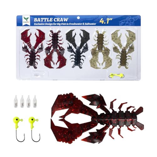 Image of Battle Craw Soft Plastic Crawfish Lures Kit with Removable Rattles | Salt Infused Creature Bait for Bass Fishing, Texas Rig & Jig Trailer Lure in Tackle Box, Realistic 1:1 Claw-to-body 4.1 /5.5in