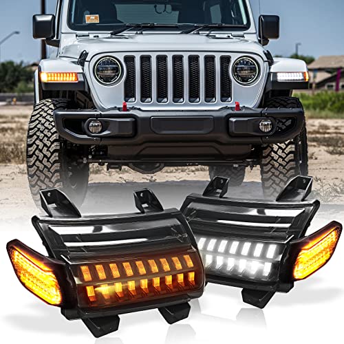 Realove New Upgrade Led Jl Fender Lights With Led Side Marker Lights Smoked Gloss Finish Compatible With Jeep Wrangler Jl Rubicon Sahara 2018 2019 2020 2021 2022 Led Drl Turn Signal Kit #TOP17