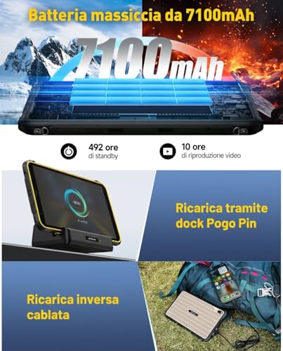 Ulefone Rugking Pad Pro Tablet Rugged Android 16, Octa-Core Tablet Robust 8.68 Pollici, 16GB RAM+128GB ROM/2TB, 7100Mah, 16MP Camera Torcia Elettrica, Tablet Con Dual Sim 4G+Esim/Nfc/Gps/Otg/Garanzia - 4