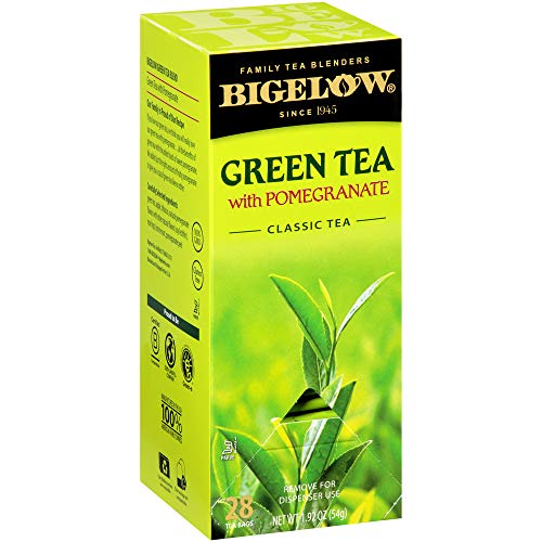 Image of Bigelow Tea Green Tea with Pomegranate 28-Count Box (Pack of 1) Premium Green Tea with Pomegranate Rosehips Hibiscus Antioxidant-Rich All Natural Medium-Caffeine Tea in Foil-Wrapped Bags