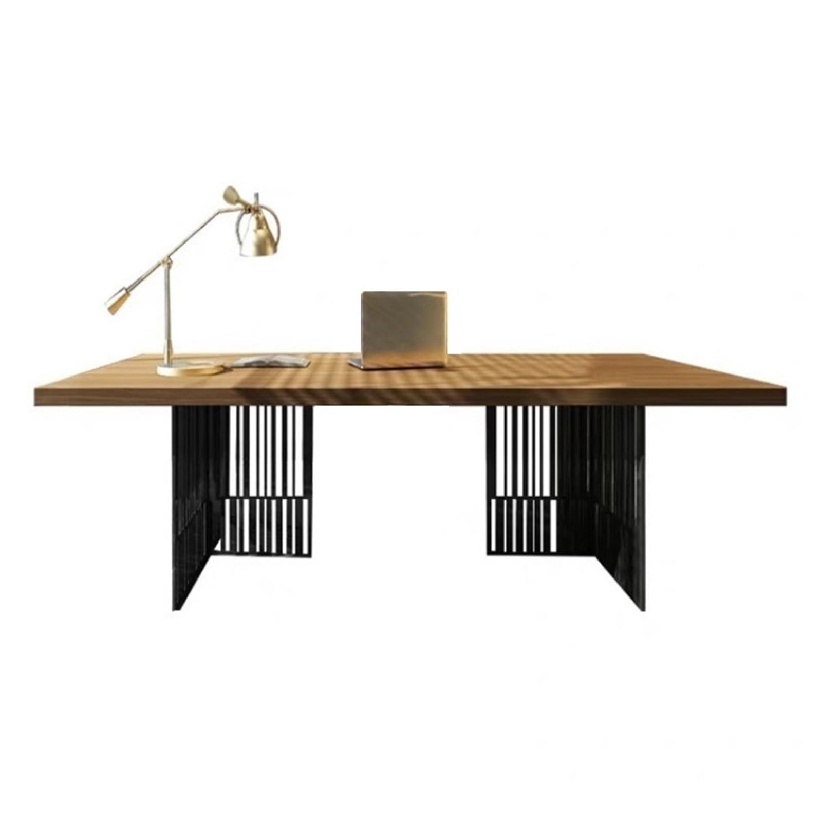 Moderne Modern Home Office Desk, Industrial Style Executive Wooden Writing Table Workstation with Black Metal Frame Bureaux pour PC(XL)