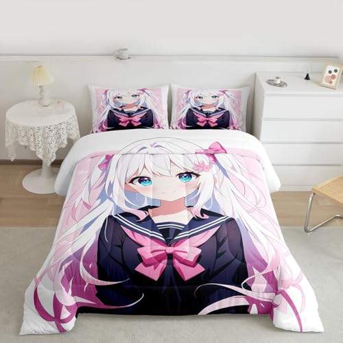 Image of Erosebridal Kawaii Japanese Girl Comforter Set Cartoon Anime Gifts Bedding for Kids Boys Girls 3D Japanese Style Bedding Comforters & Sets Sailor Suit Uniform Girl Design Duvet Set Queen Size