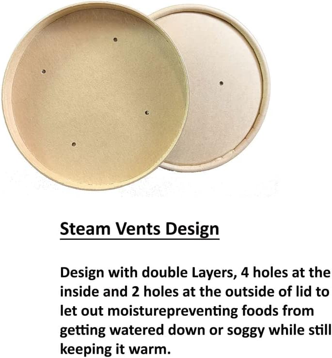 Miniatura 2 de 250 juegos de recipientes de papel kraft para alimentos con tapas ventiladas, cuencos de sopa calientes para llevar, vasos desechables para helado,
