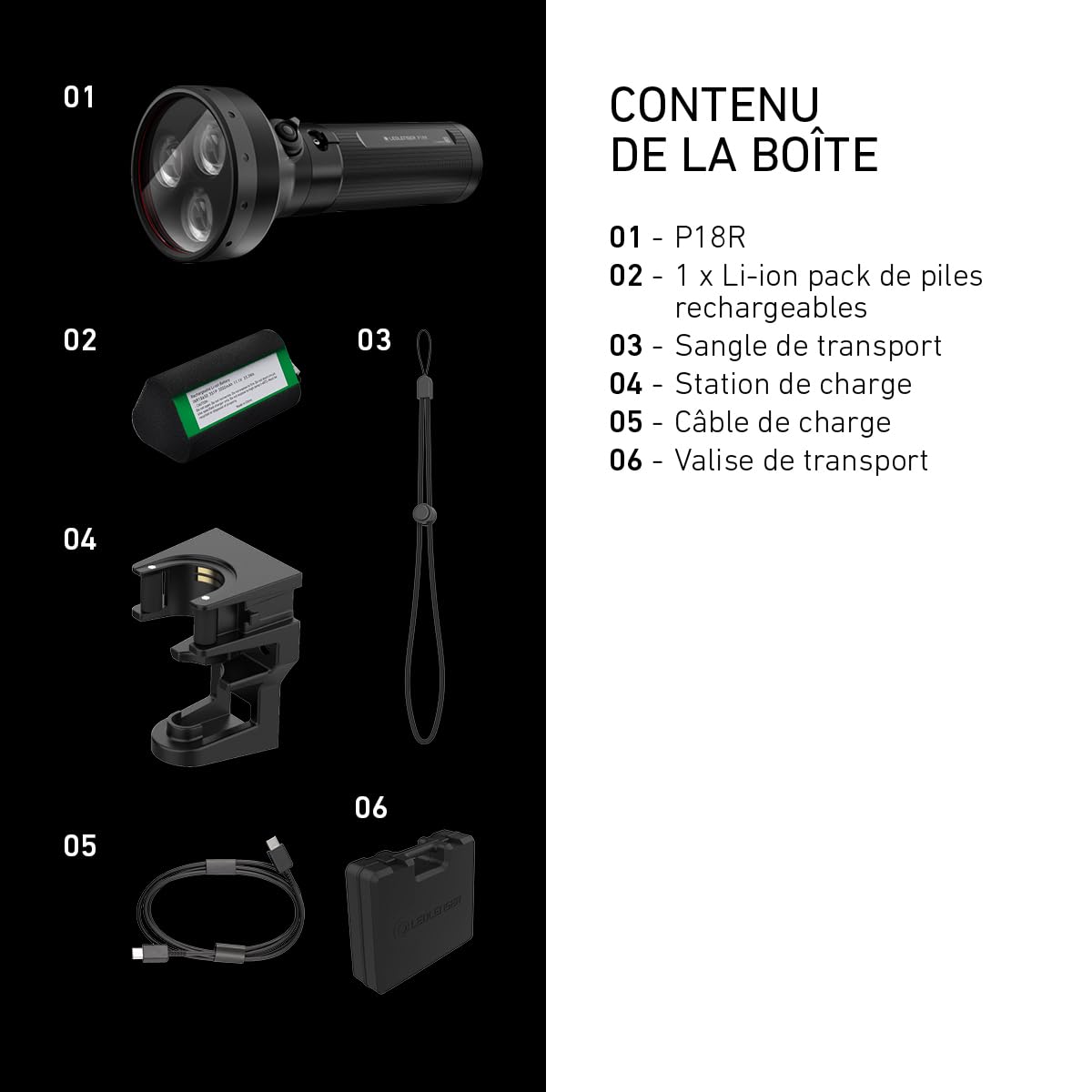 Ledlenser P18R Lampe LED rechargeable, 6500 lm, 600 m, 8 modes, USB-C, IP68, 45 h – Projecteur très lumineux pour camping, extérieur