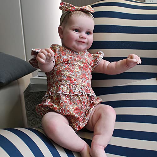 YIHANGG 60cm Blaue Augen Reborn Babypuppe 24 Zoll 3D-Lackhaut Silikon Kleinkind Mädchen Mit Sichtbaren Adern Lebensecht Neugeborene Puppe Kind Geburtstag Weihnachten Geschenke Kunstsammlerstück