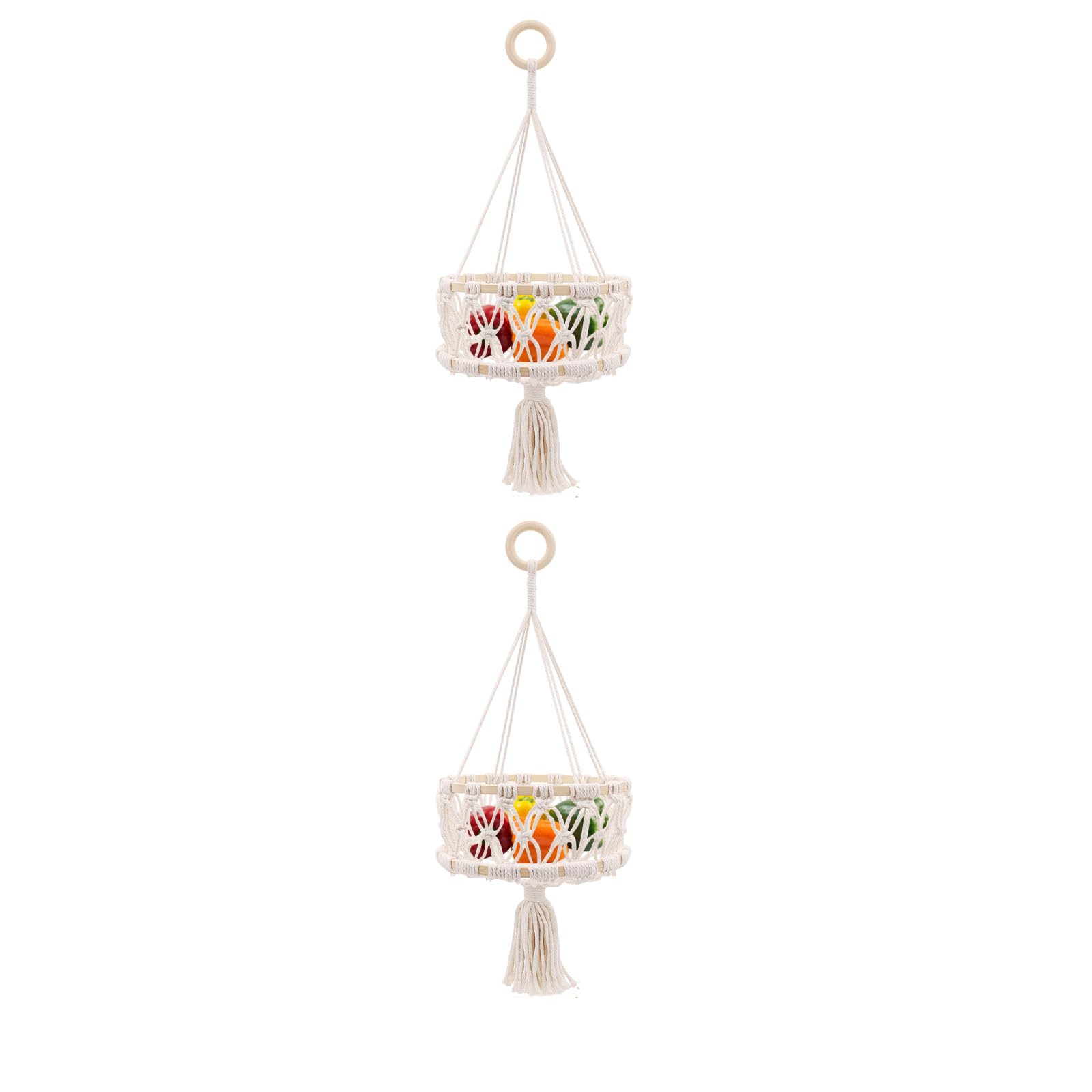 Macramé pour pot de fleurs suspendu rose pastel avec tressage bohème artistique - Lot de 2