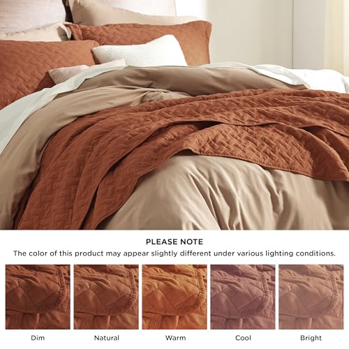 Image of Bedsure Quilts Queen Size - Lightweight Bedspreads Queen Size with Basket Weave Pattern, Soft Quilt Bedding Set, Red Orange Comforter Set Coverlet for All Seasons with 2 Pillow Shams (90 inch x 96 inch)