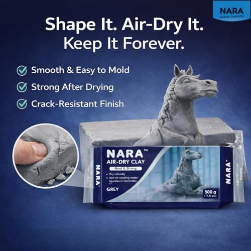 Image of NARA Hard & Strong Air Dry Clay 500g, Grey, Fast Drying Clay for Modelling, Coating, Sculpting & Craft Projects, No Oven or Kiln Needed